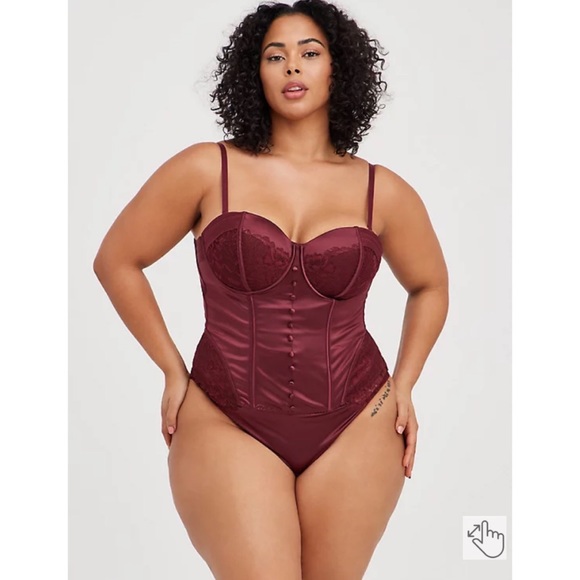 NWT TORRID Lace-Up Corset Bustier - Satin And Lace Burgundy - Picture 6 of 16